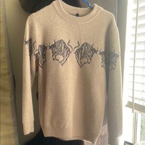 Beige Sweater with Bull Design